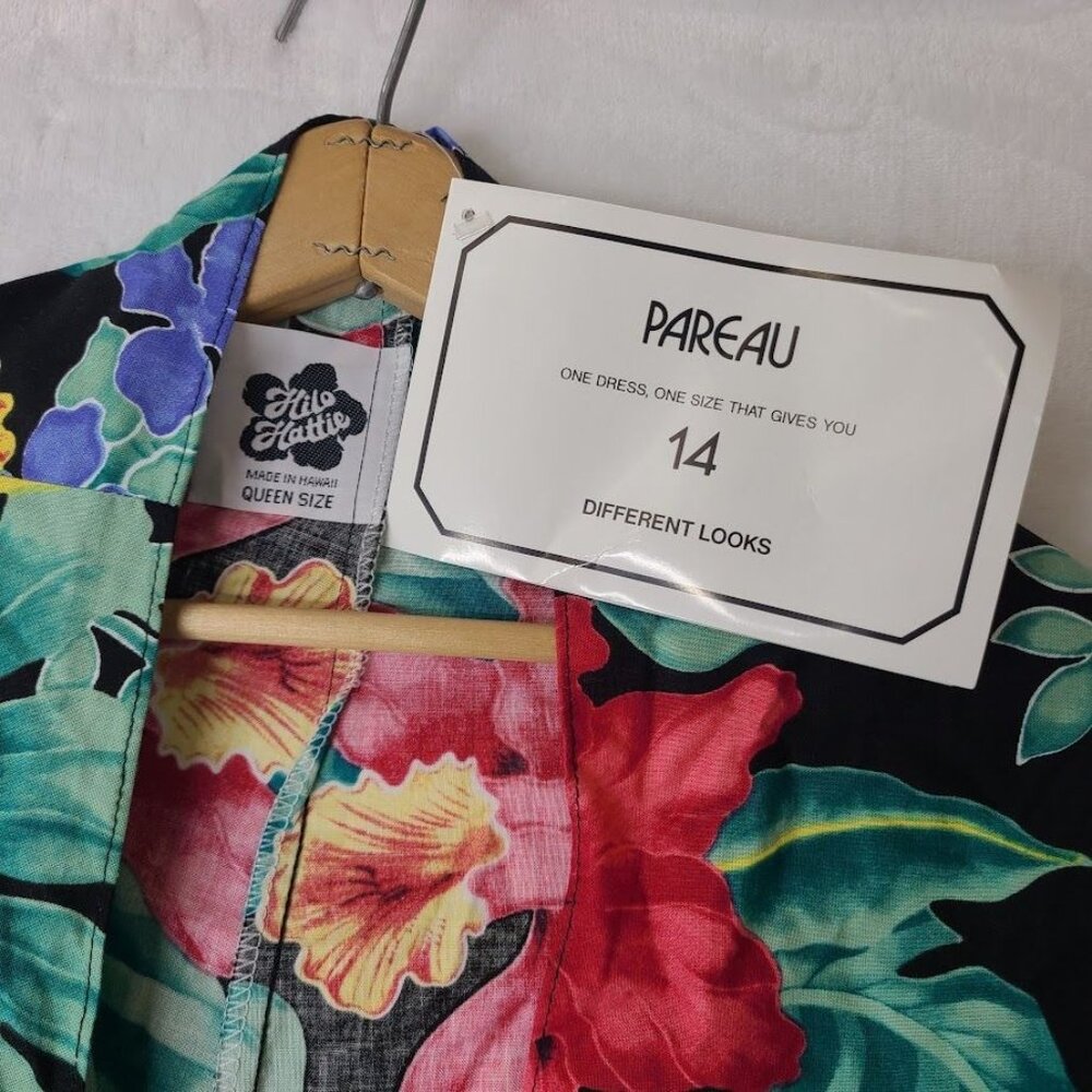 NWT Hilo Hattie Hawaiian Sarong Wrap Dress Blue Floral Queen Size Pareau Hawaii - Picture 3 of 10